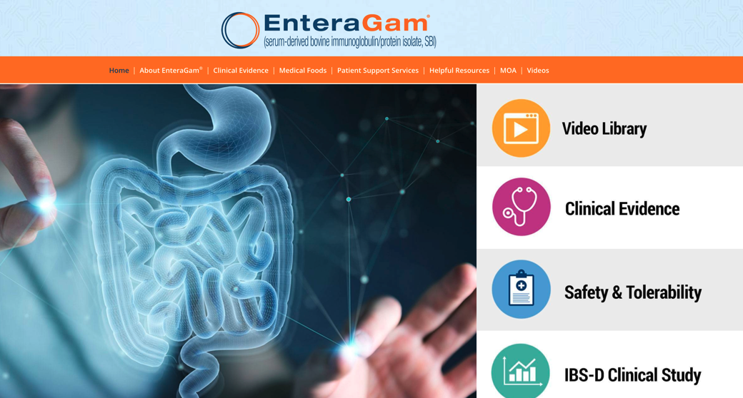 Screenshot of enteragam medical professional resources on the enteragam website